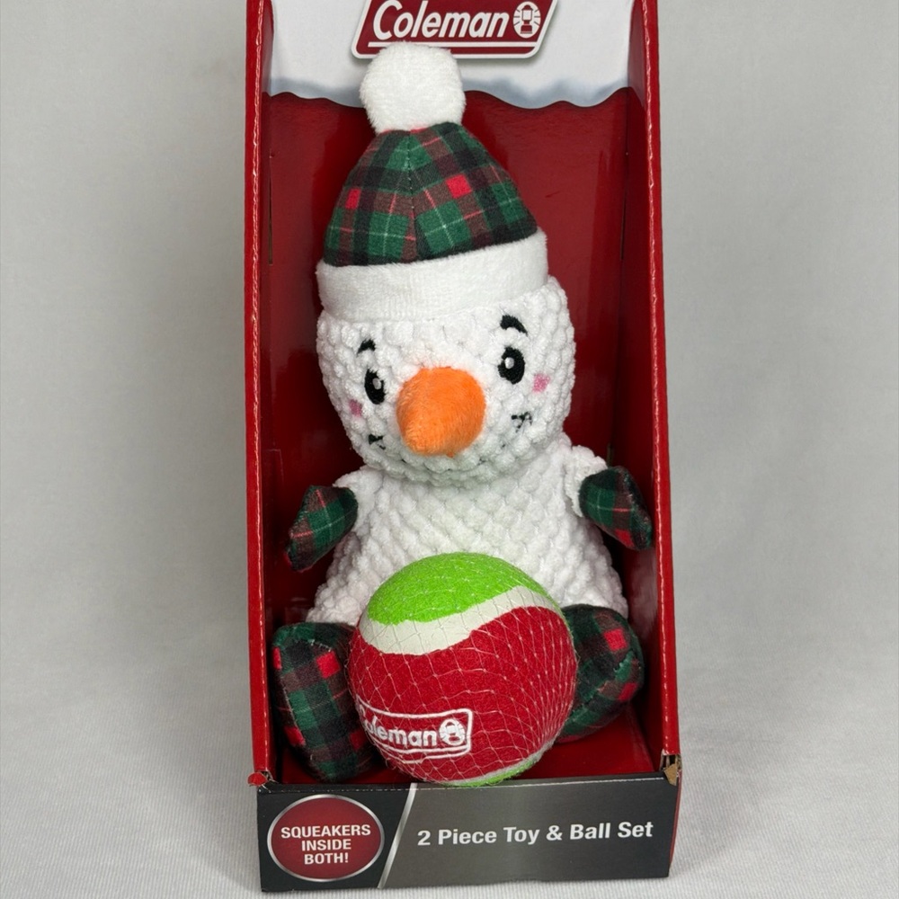 Coleman Christmas Squeaker Snowman‎ Tennis Ball 2 Piece Set, New